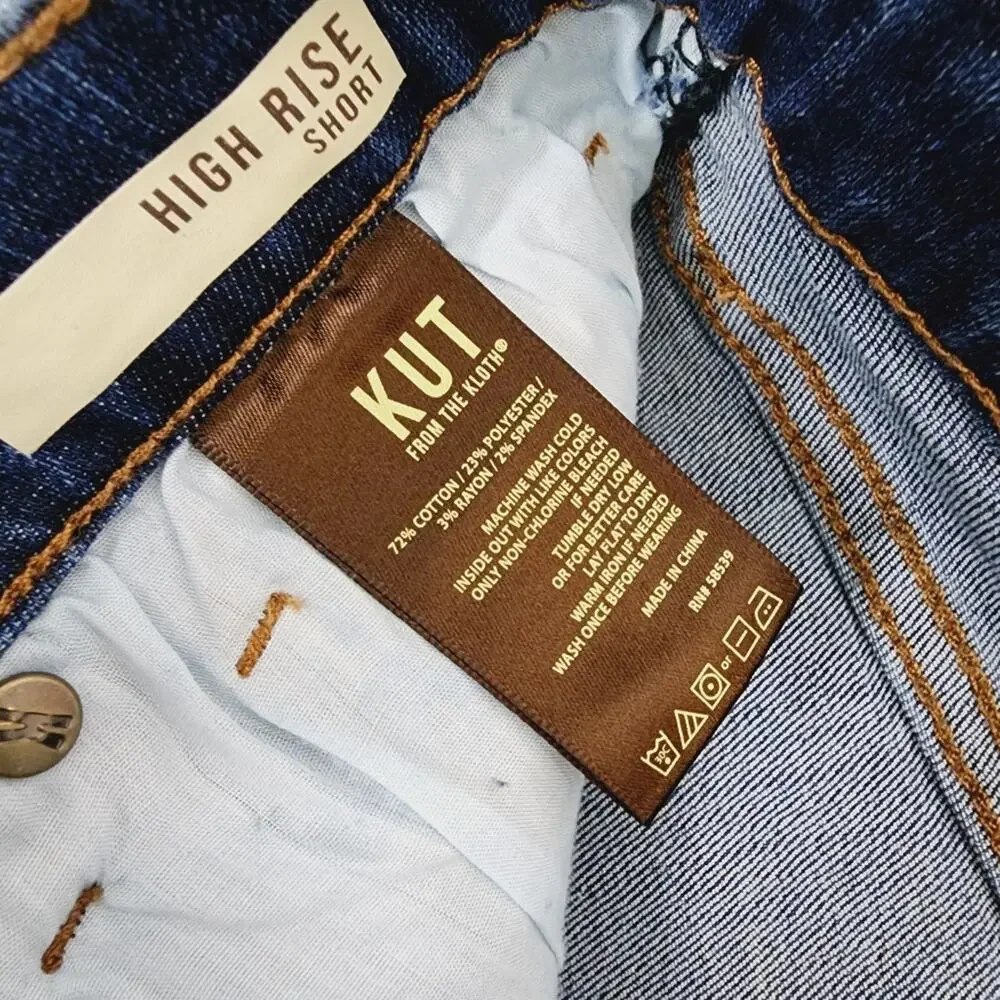 Kut From The Kloth Gidget Fray Hem High Waisted Denim Shorts NWT Dark Wash 6